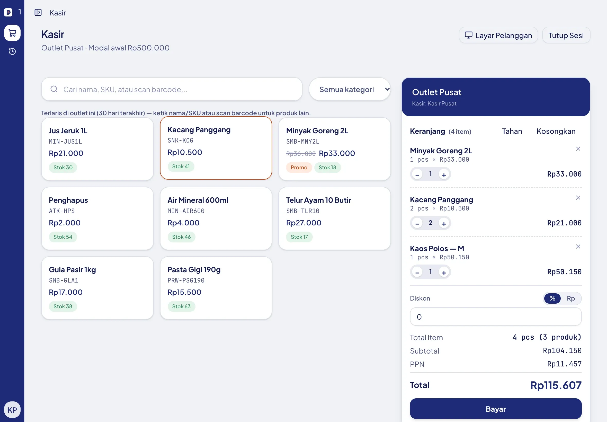 Layar Kasir Dagaku POS untuk minimarket